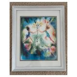 Signed Framed Fairy Watercolor Art Print White Frame 13x16 Wall Decor