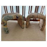 Pair of Upholstered Southwestern Accent Stools Ottoman Vanity Seats