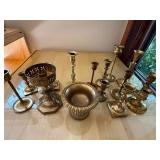 Vintage Brass Candlesticks & Pedestal Bowls Mixed Decor Lot 15 Pc