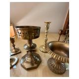 Vintage Brass Candlesticks & Pedestal Bowls Mixed Decor Lot 15 Pc