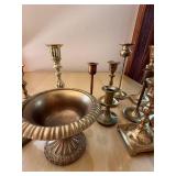 Vintage Brass Candlesticks & Pedestal Bowls Mixed Decor Lot 15 Pc
