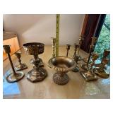 Vintage Brass Candlesticks & Pedestal Bowls Mixed Decor Lot 15 Pc