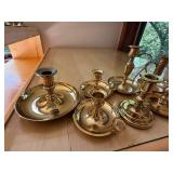 Mixed Brass Candlestick & Chamberstick Lot 12 Pc Assorted Vintage