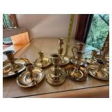 Mixed Brass Candlestick & Chamberstick Lot 12 Pc Assorted Vintage