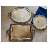 Wallace Silverplate Serving Tray Set 3 Pc Oval Round Rectangular