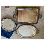 Wallace Silverplate Serving Tray Set 3 Pc Oval Round Rectangular