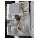 Holiday 2 Pc Hand Painted Reindeer Set White Gold Boxed Decor