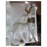 Holiday 2 Pc Hand Painted Reindeer Set White Gold Boxed Decor