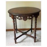 Cordey Imports Round Carved Wood Accent Side Table 24in Good