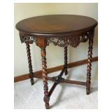 Cordey Imports Round Carved Wood Accent Side Table 24in Good