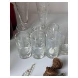Assorted Vintage Barware Glasses Lot w Stoppers Tools Red Tumblers