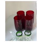Assorted Vintage Barware Glasses Lot w Stoppers Tools Red Tumblers