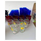 Vintage Mixed Glass Tumbler Lot Cobalt Blue Red Floral 20 Pc Set