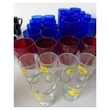Vintage Mixed Glass Tumbler Lot Cobalt Blue Red Floral 20 Pc Set
