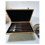 Vintage Stainless Steel Fondue Set Pot Stand Burner & 6 Forks Boxed