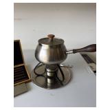 Vintage Stainless Steel Fondue Set Pot Stand Burner & 6 Forks Boxed