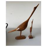 Vintage Hand Carved Wood Bird Figurines Pair Mid Century Style