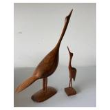 Vintage Hand Carved Wood Bird Figurines Pair Mid Century Style