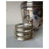 Silverplate Ice Bucket Bar Set Coasters Jigger Glass Insert Mid Century