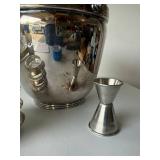 Silverplate Ice Bucket Bar Set Coasters Jigger Glass Insert Mid Century