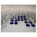 Mixed Stemware Lot Cobalt Blue Stem Wine Goblets Flutes Glasses