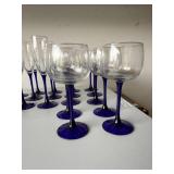 Mixed Stemware Lot Cobalt Blue Stem Wine Goblets Flutes Glasses