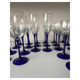 Mixed Stemware Lot Cobalt Blue Stem Wine Goblets Flutes Glasses