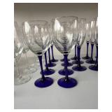 Mixed Stemware Lot Cobalt Blue Stem Wine Goblets Flutes Glasses