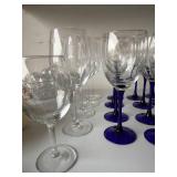 Mixed Stemware Lot Cobalt Blue Stem Wine Goblets Flutes Glasses