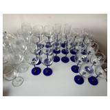 Mixed Stemware Lot Cobalt Blue Stem Wine Goblets Flutes Glasses