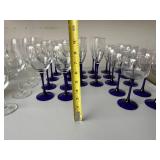 Mixed Stemware Lot Cobalt Blue Stem Wine Goblets Flutes Glasses