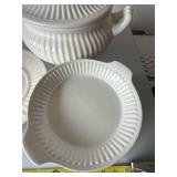 Vintage Japan White Ironstone Soup Tureen Set 8 Pc Ribbed Ceramic
