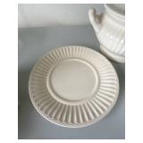 Vintage Japan White Ironstone Soup Tureen Set 8 Pc Ribbed Ceramic