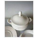 Vintage Japan White Ironstone Soup Tureen Set 8 Pc Ribbed Ceramic