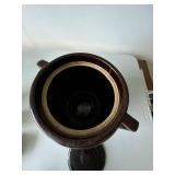 Vintage Brown Glazed Stoneware Bean Pot Crock w Lid Handles 8in