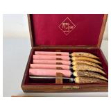 Hoffritz Cutlery New York Stag Handle Knife Set in Box w Board