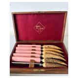 Hoffritz Cutlery New York Stag Handle Knife Set in Box w Board