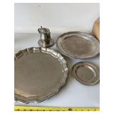 Vintage Pewter & Silverplate Serveware Lot Trays Plate Pitcher 4pc