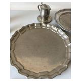 Vintage Pewter & Silverplate Serveware Lot Trays Plate Pitcher 4pc