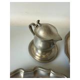Vintage Pewter & Silverplate Serveware Lot Trays Plate Pitcher 4pc