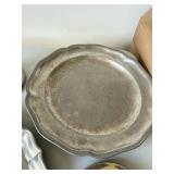 Vintage Pewter & Silverplate Serveware Lot Trays Plate Pitcher 4pc