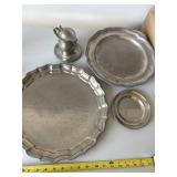 Vintage Pewter & Silverplate Serveware Lot Trays Plate Pitcher 4pc