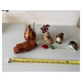 Mixed Decorative Bird & Floral Figurine Lot Wood Ceramic Glass Denmark