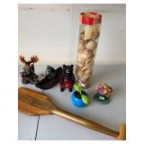 Mixed Home Decor Lot Wood Paddle Bear Moose Shells Figurines
