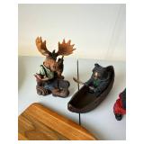 Mixed Home Decor Lot Wood Paddle Bear Moose Shells Figurines