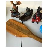 Mixed Home Decor Lot Wood Paddle Bear Moose Shells Figurines
