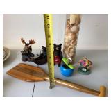 Mixed Home Decor Lot Wood Paddle Bear Moose Shells Figurines