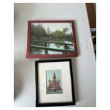 Framed Wall Art Print Lot Landscape Pond & Cathedral Decor 2 Pc