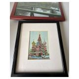 Framed Wall Art Print Lot Landscape Pond & Cathedral Decor 2 Pc