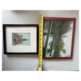 Framed Wall Art Print Lot Landscape Pond & Cathedral Decor 2 Pc